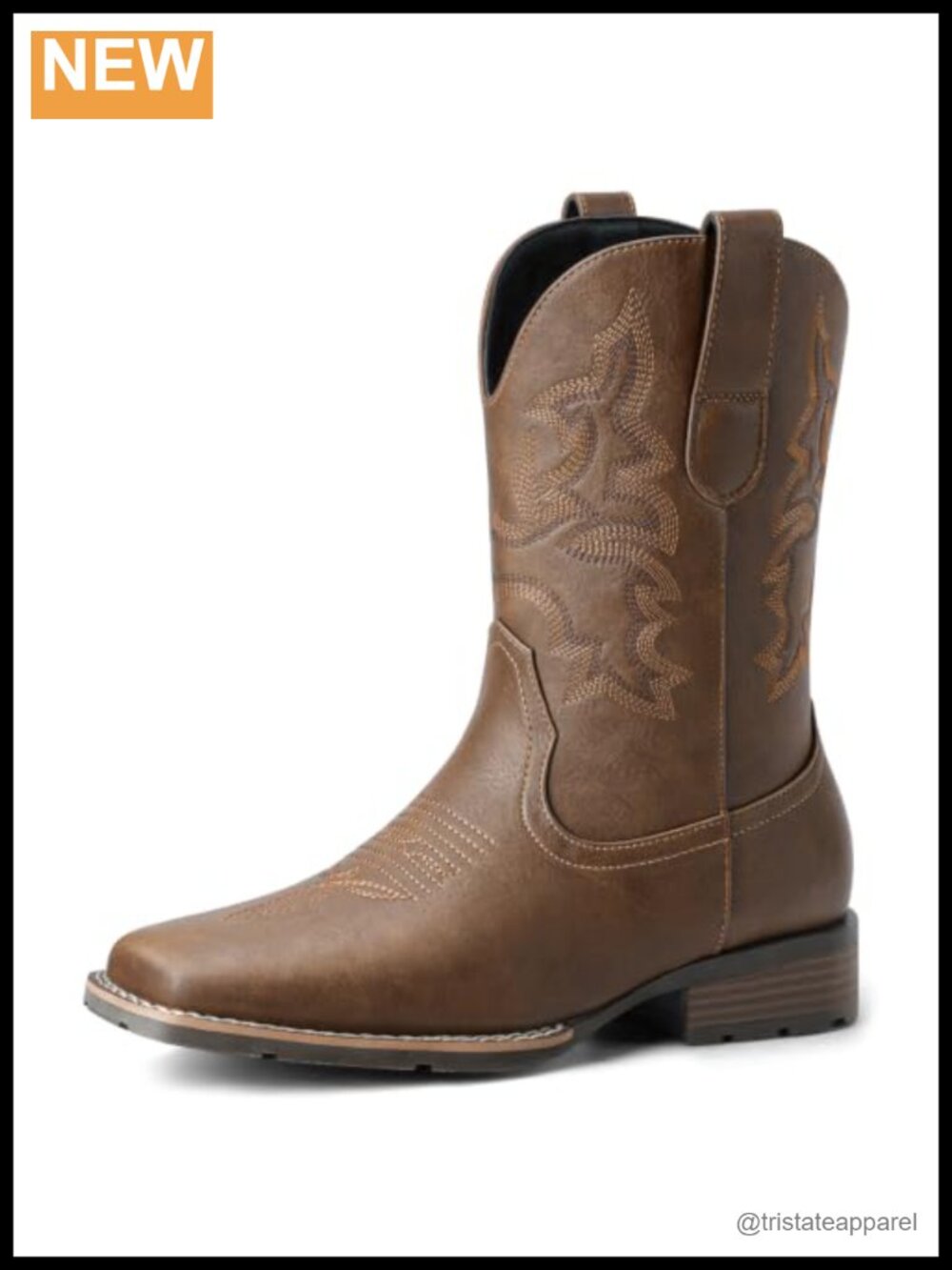 Men's Western Cowboy Boots Faux Leather Square Toe Mid-Calf Embroidered